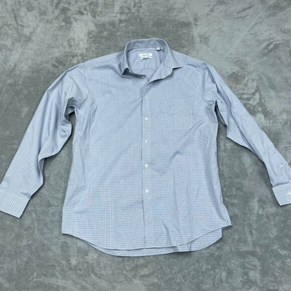Calvin Klein Mens Wrinkle Free Blue Checked Shirt Size L Long Sleeve a1042 - Picture 1 of 8